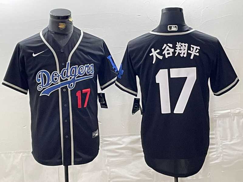 Mens Brooklyn Dodgers #17 Shohei Ohtani Black Cool Base With Patch Stitched Jerseys